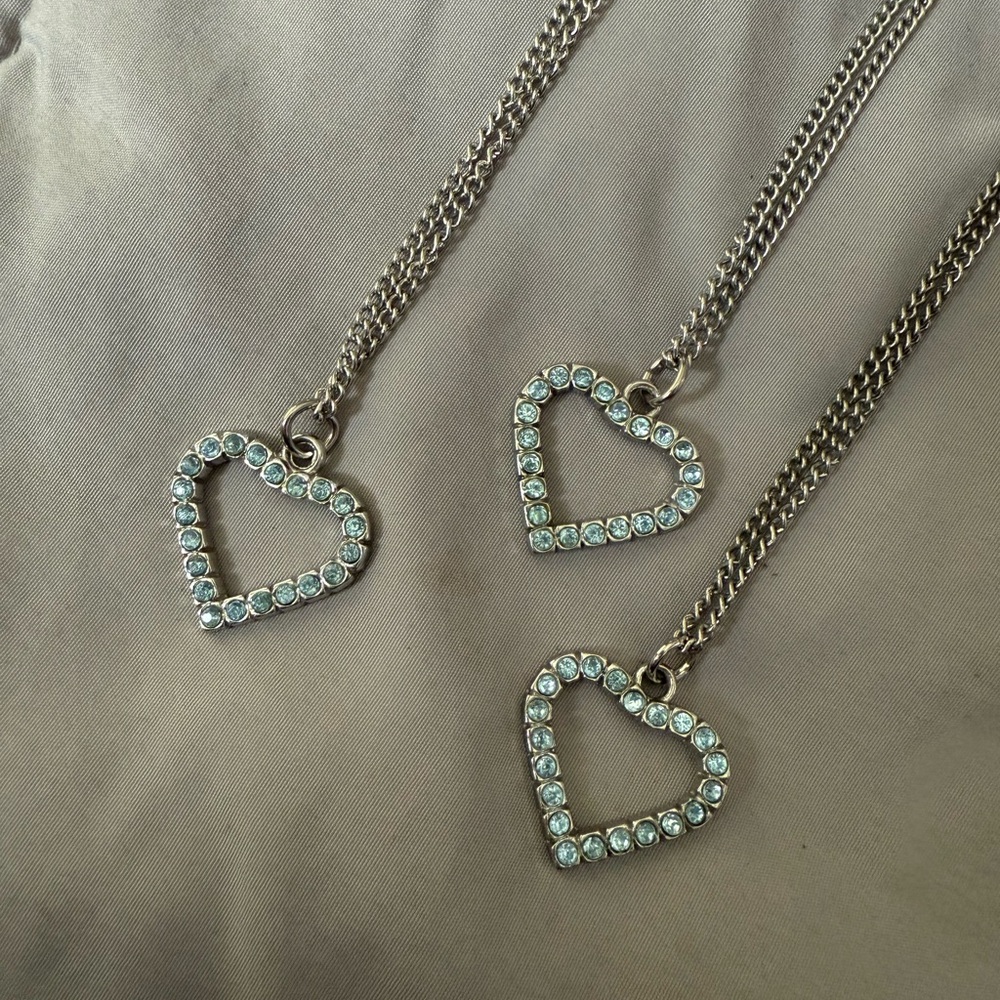 Set of 3 Blue Rhinestone Heart Necklaces